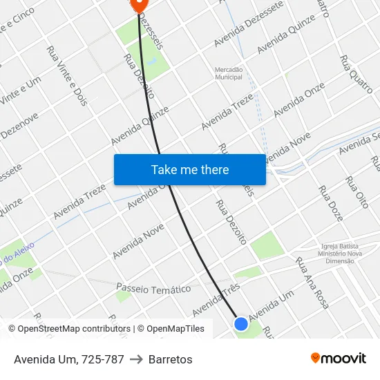 Avenida Um, 725-787 to Barretos map