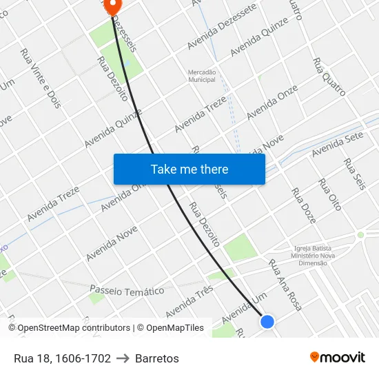Rua 18, 1606-1702 to Barretos map