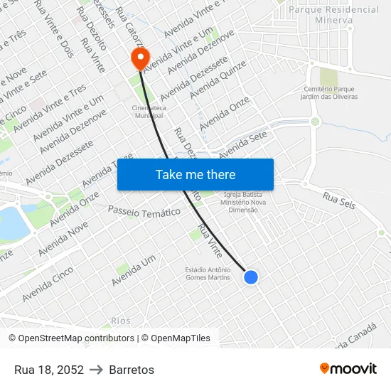 Rua 18, 2052 to Barretos map