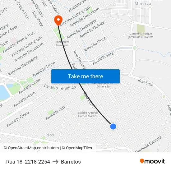 Rua 18, 2218-2254 to Barretos map