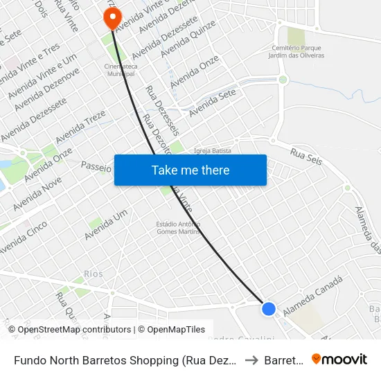 Fundo North Barretos Shopping (Rua Dezoito) to Barretos map