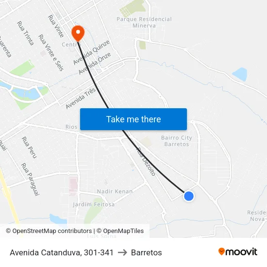 Avenida Catanduva, 301-341 to Barretos map