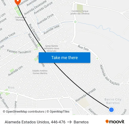Alameda Estados Unidos, 446-476 to Barretos map