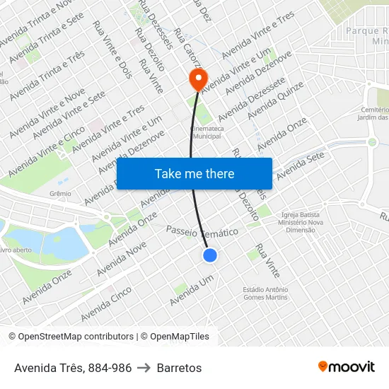 Avenida Três, 884-986 to Barretos map