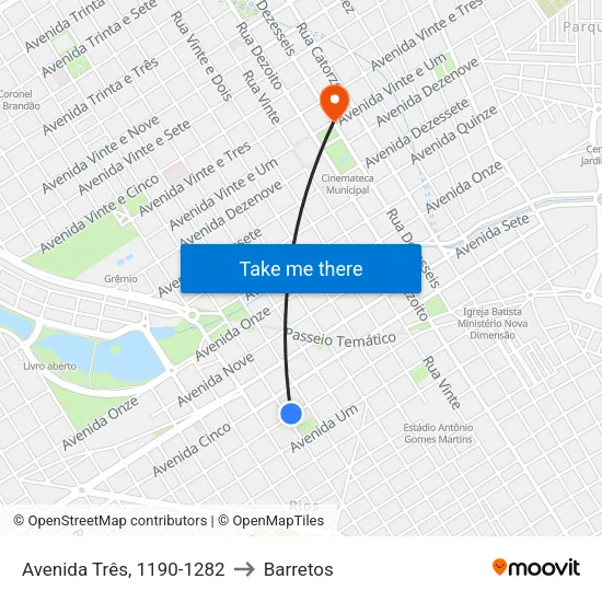 Avenida Três, 1190-1282 to Barretos map