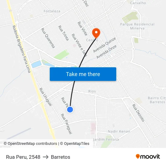 Rua Peru, 2548 to Barretos map