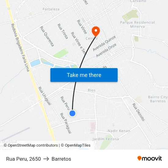 Rua Peru, 2650 to Barretos map