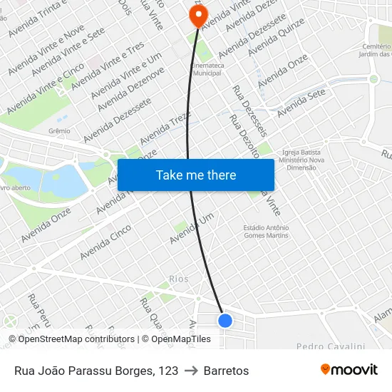 Rua João Parassu Borges, 123 to Barretos map