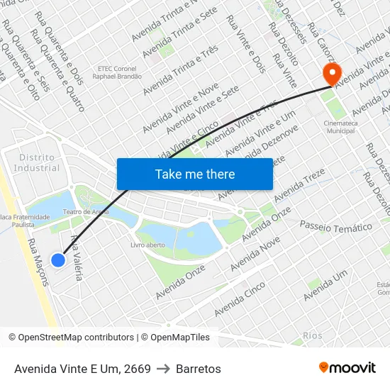 Avenida Vinte E Um, 2669 to Barretos map