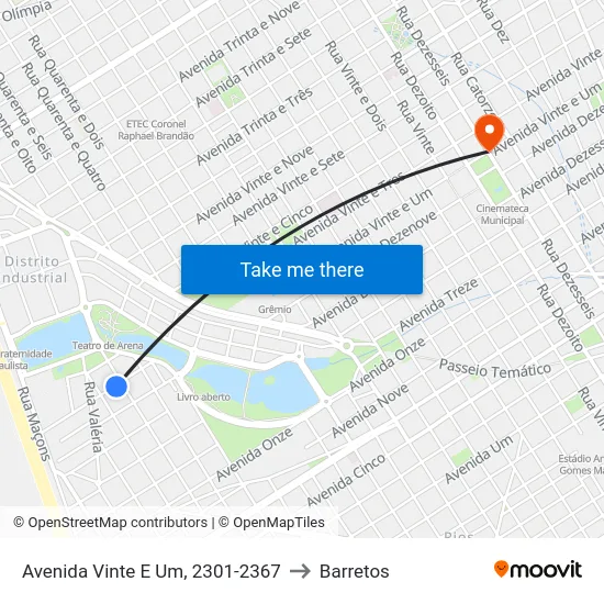 Avenida Vinte E Um, 2301-2367 to Barretos map