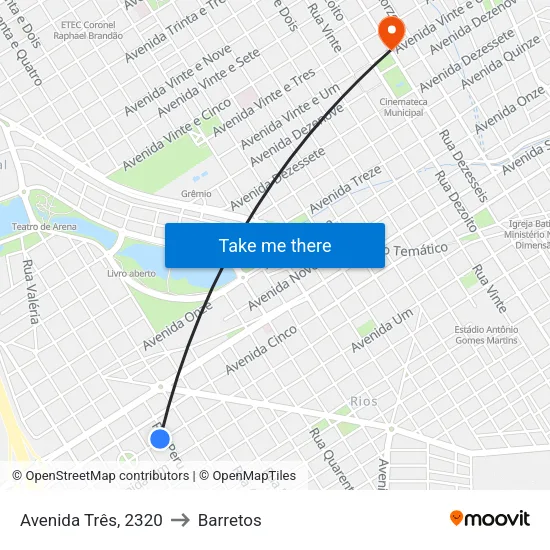 Avenida Três, 2320 to Barretos map