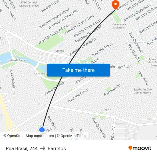 Rua Brasil, 244 to Barretos map