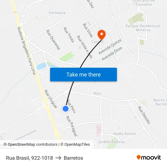 Rua Brasil, 922-1018 to Barretos map
