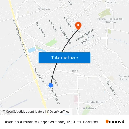 Avenida Almirante Gago Coutinho, 1539 to Barretos map