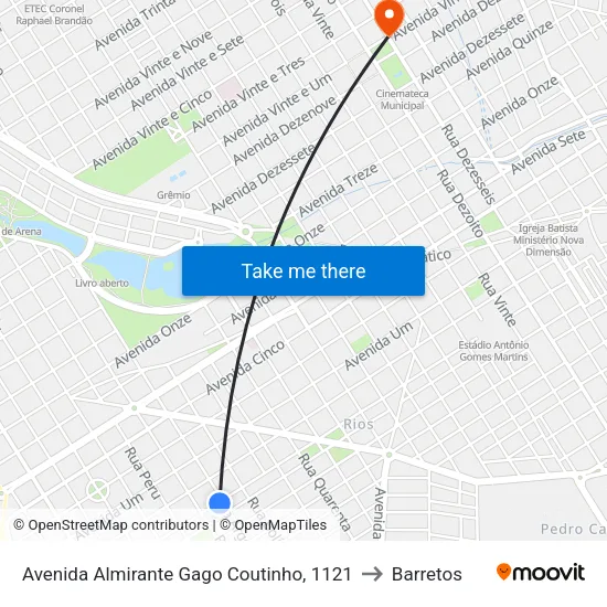 Avenida Almirante Gago Coutinho, 1121 to Barretos map