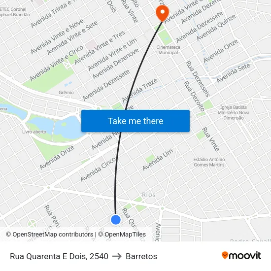 Rua Quarenta E Dois, 2540 to Barretos map