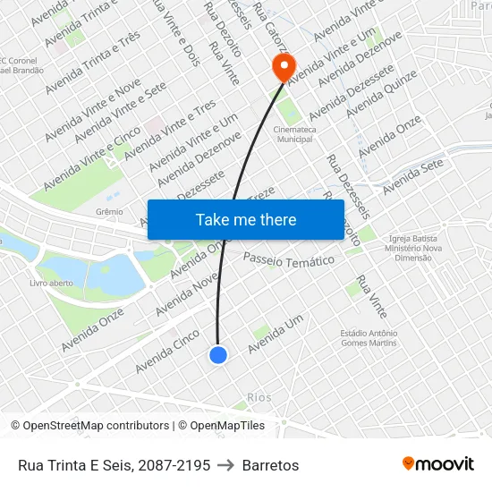 Rua Trinta E Seis, 2087-2195 to Barretos map