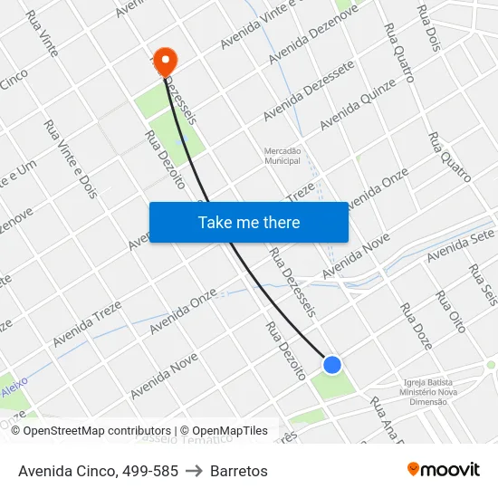 Avenida Cinco, 499-585 to Barretos map