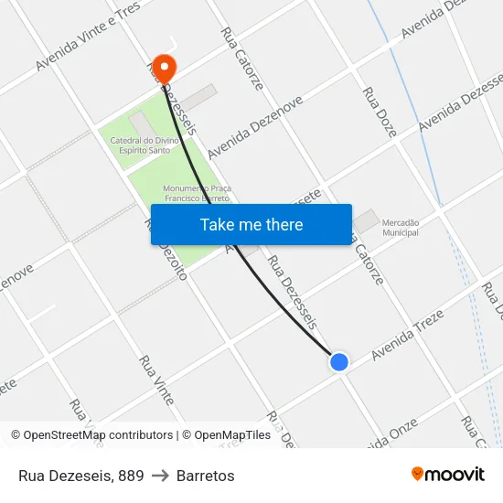 Rua Dezeseis, 889 to Barretos map
