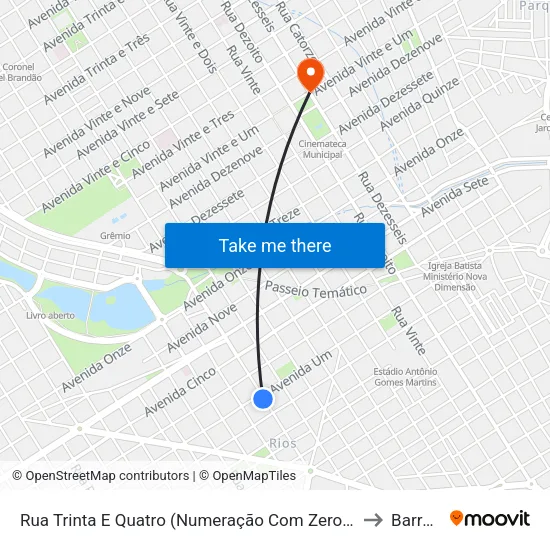 Rua Trinta E Quatro (Numeração Com Zero Inicial), 2244 to Barretos map