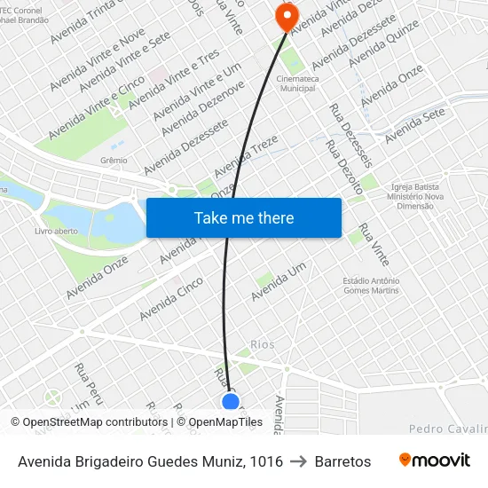 Avenida Brigadeiro Guedes Muniz, 1016 to Barretos map