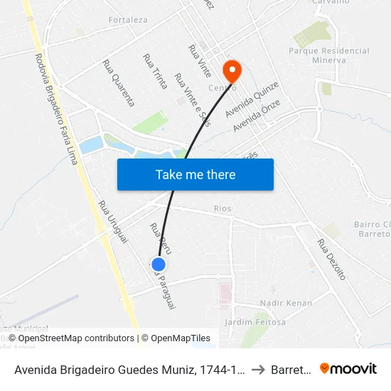 Avenida Brigadeiro Guedes Muniz, 1744-1790 to Barretos map