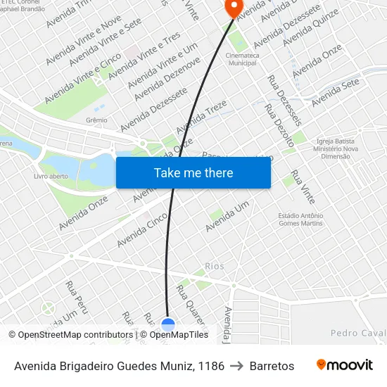 Avenida Brigadeiro Guedes Muniz, 1186 to Barretos map