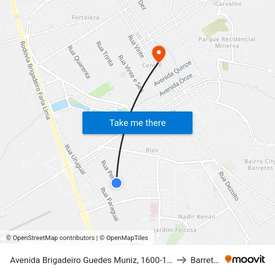 Avenida Brigadeiro Guedes Muniz, 1600-1676 to Barretos map