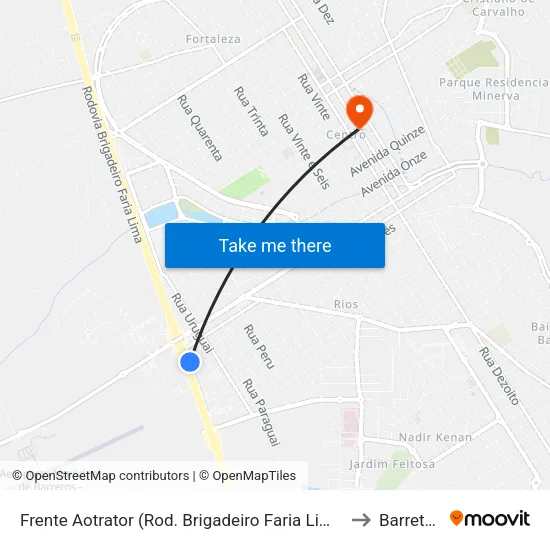 Frente Aotrator (Rod. Brigadeiro Faria Lima) to Barretos map