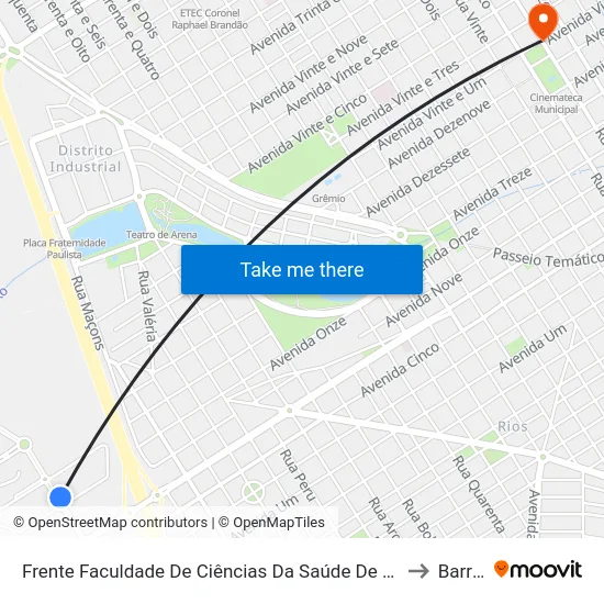 Frente Faculdade De Ciências Da Saúde De Barretos Dr. Paulo Prata to Barretos map