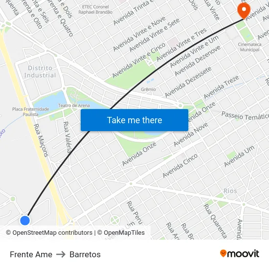 Frente Ame to Barretos map