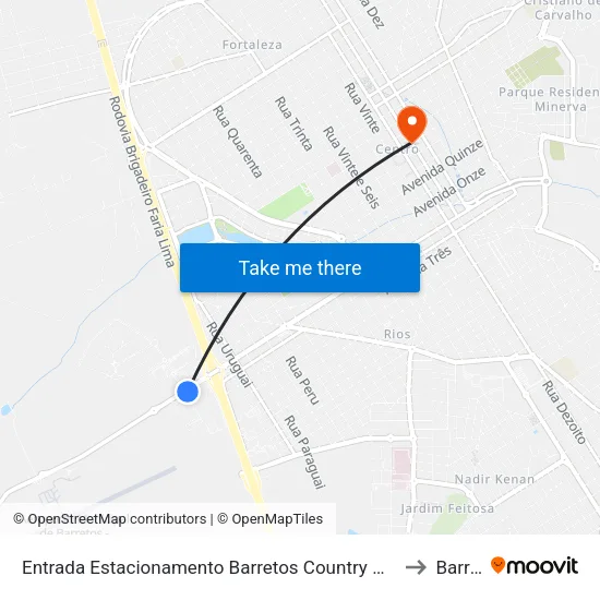 Entrada Estacionamento Barretos Country Hotel (Av. Pedro Vicentini) to Barretos map