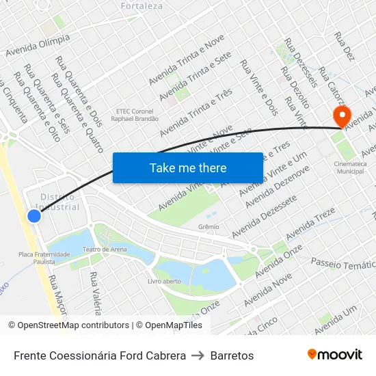 Frente Coessionária Ford Cabrera to Barretos map