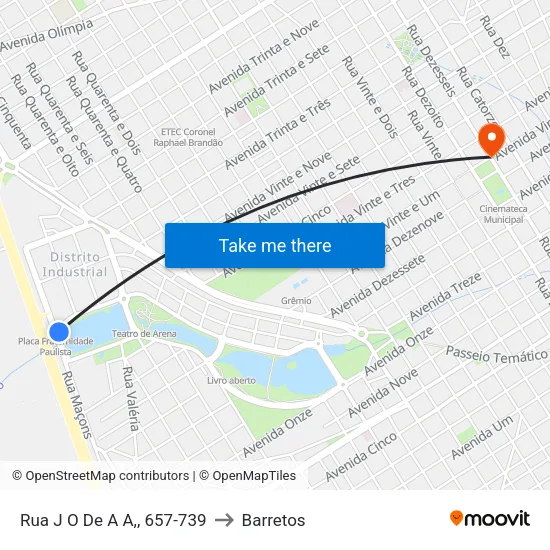 Rua J O De A A,, 657-739 to Barretos map