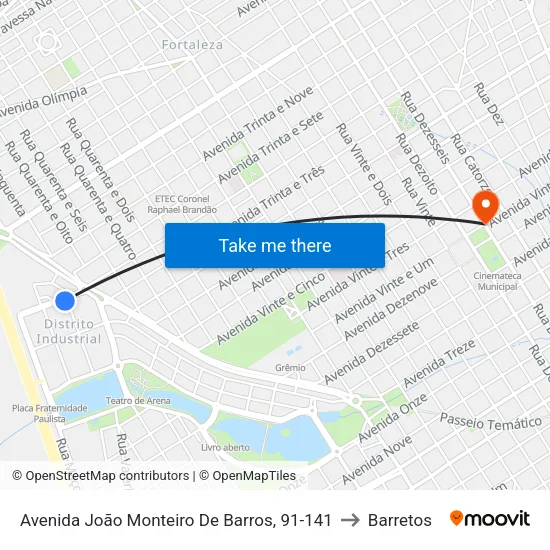 Avenida João Monteiro De Barros, 91-141 to Barretos map