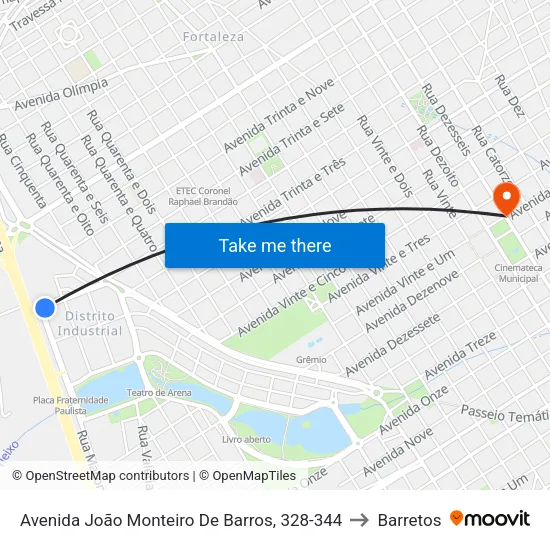 Avenida João Monteiro De Barros, 328-344 to Barretos map