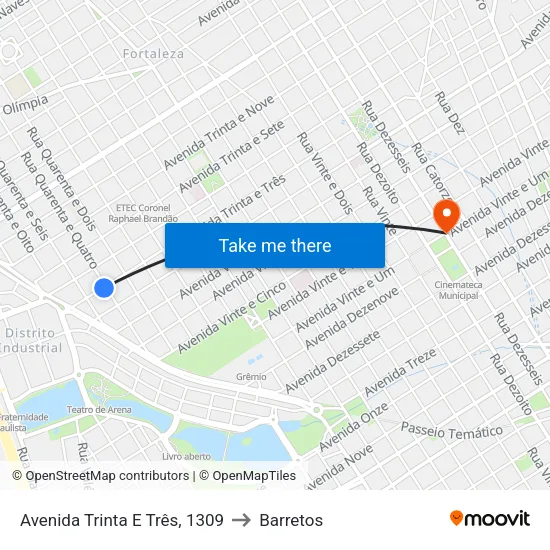 Avenida Trinta E Três, 1309 to Barretos map