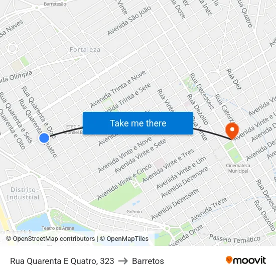 Rua Quarenta E Quatro, 323 to Barretos map