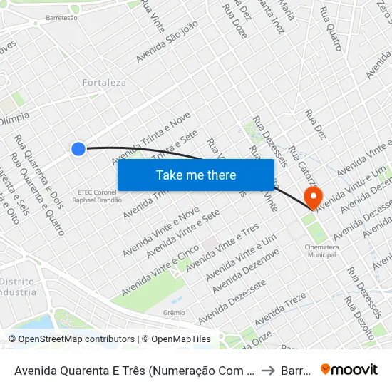 Avenida Quarenta E Três (Numeração Com Zero Inicial), 527 to Barretos map