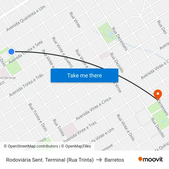 Rodoviária Sent. Terminal (Rua Trinta) to Barretos map