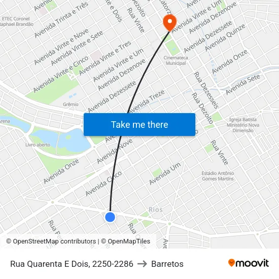 Rua Quarenta E Dois, 2250-2286 to Barretos map