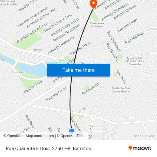 Rua Quarenta E Dois, 2750 to Barretos map