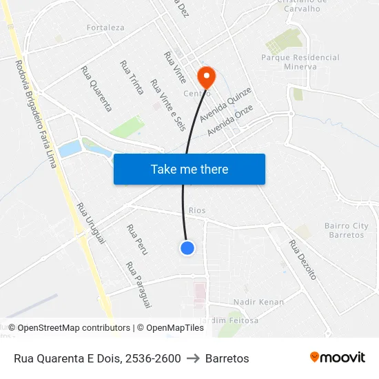 Rua Quarenta E Dois, 2536-2600 to Barretos map