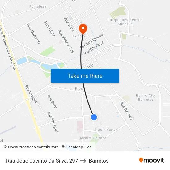 Rua João Jacinto Da Silva, 297 to Barretos map