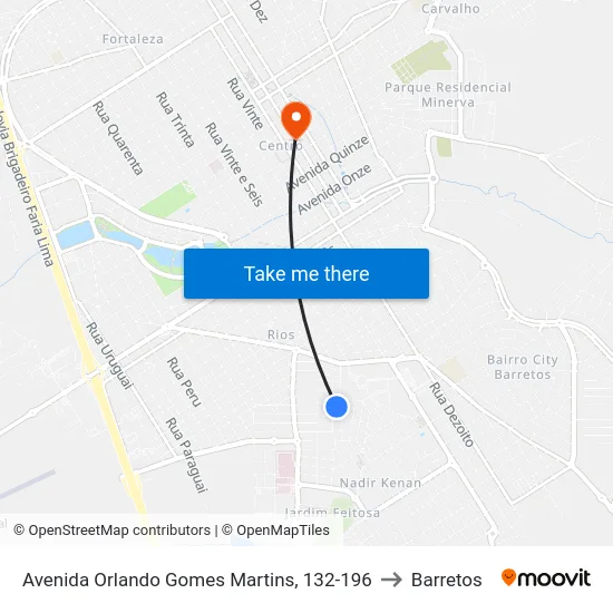 Avenida Orlando Gomes Martins, 132-196 to Barretos map