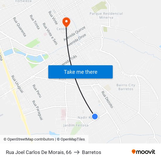 Rua Joel Carlos De Morais, 66 to Barretos map