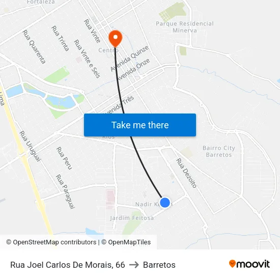 Rua Joel Carlos De Morais, 66 to Barretos map