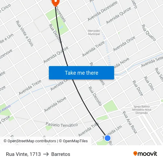Rua Vinte, 1713 to Barretos map