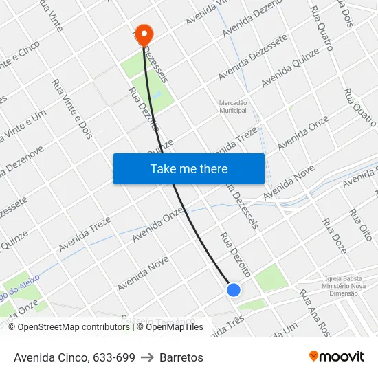 Avenida Cinco, 633-699 to Barretos map