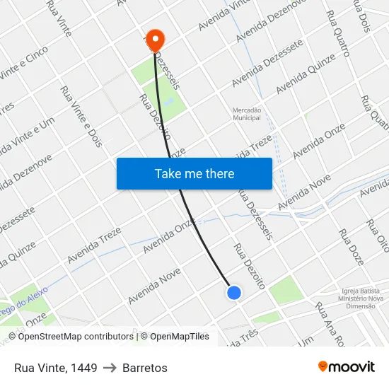 Rua Vinte, 1449 to Barretos map